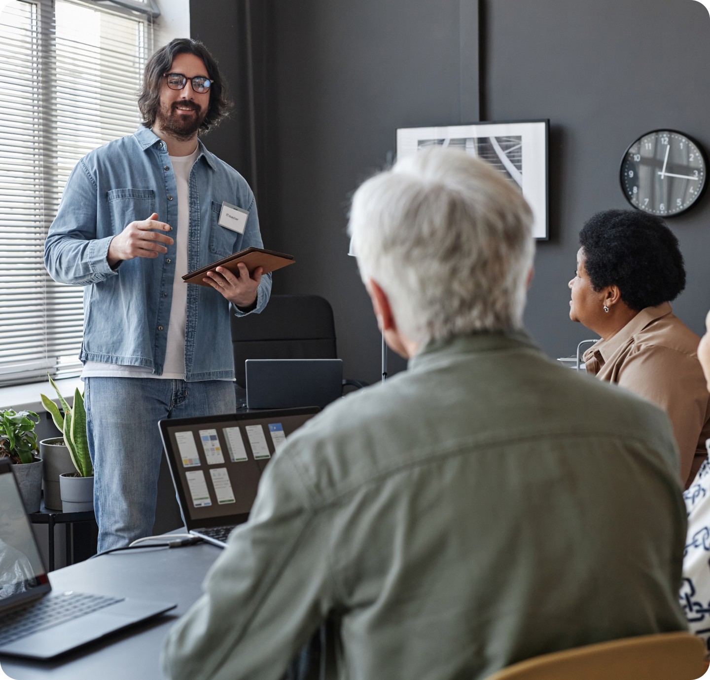 Casual business presentation setting